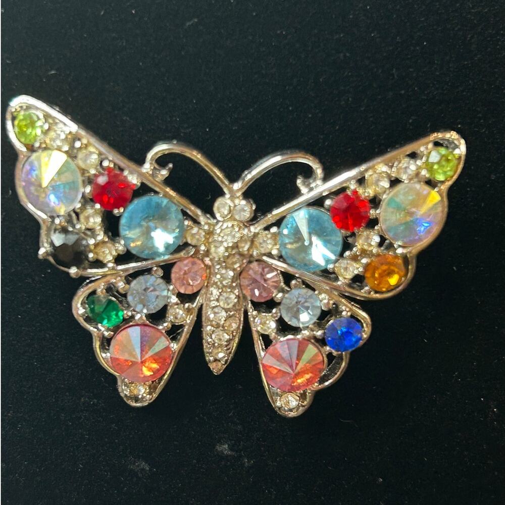 Vintage rhinestone butterfly brooch art deco rainbow vibrant